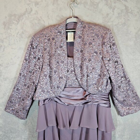 R&M Richards Elegant Lavender Lace Jacket Tiered Dress 18W formal party glitz - Picture 4 of 16